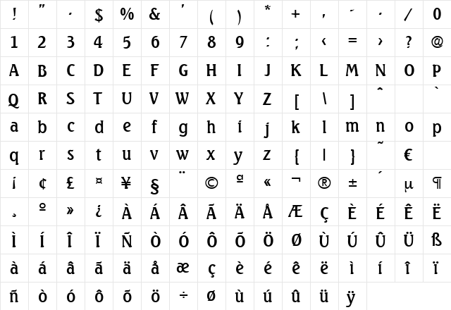 Seagull-Medium Regular  glyph index