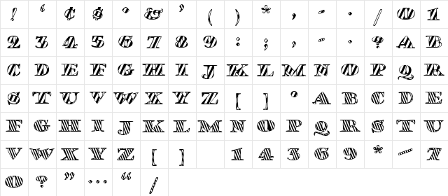 GoudyStriped Regular  glyph index