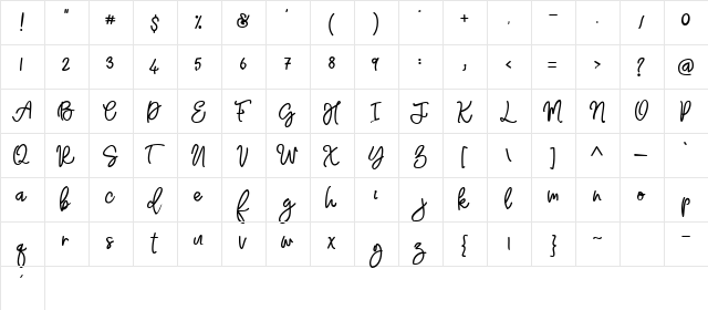 Adventure Dreamer Regular  glyph index