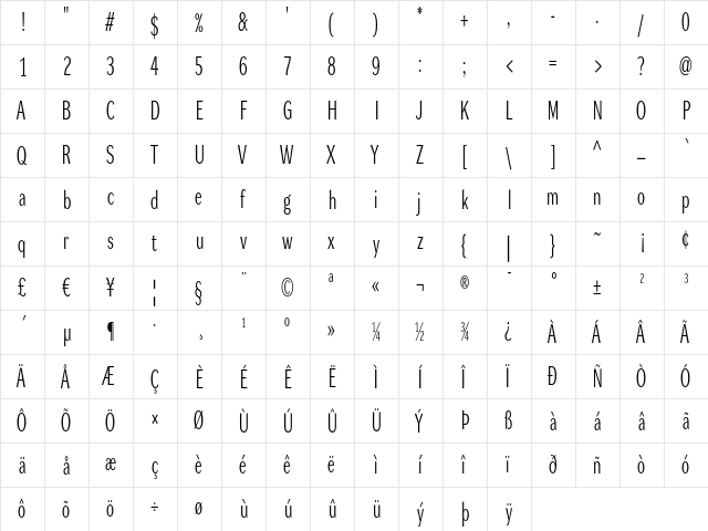DynaGrotesk LXC Regular  glyph index