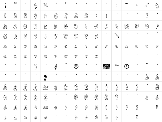 GhoulyCaps Regular  glyph index
