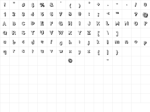 pointy Regular  glyph index