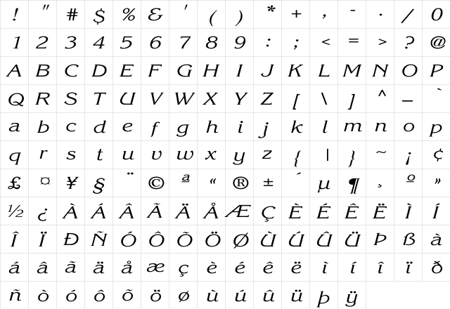 Korinna-KursivRegular Wd Regular  glyph index