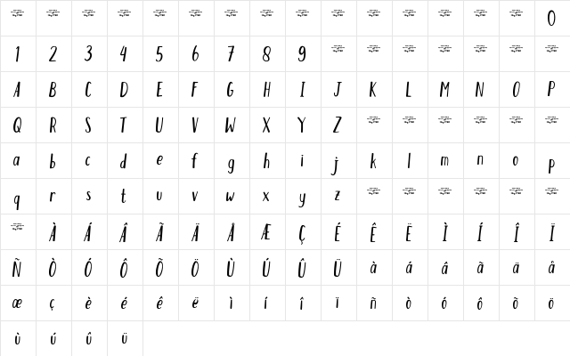 HUMBLE Regular  glyph index