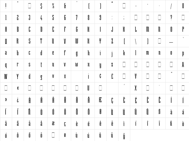 Tufnell Regular  glyph index