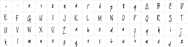 joeHand 1 Regular  glyph index