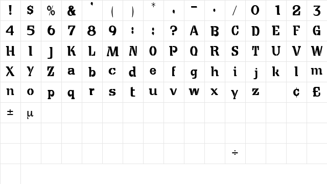 CuteCrateDisplaySSK Regular  glyph index