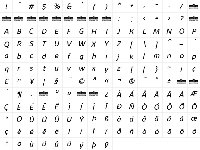 Kabrio Soft Book Italic  glyph index