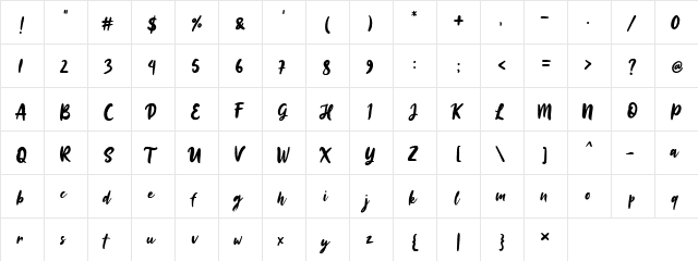 Sinestta Regular  glyph index
