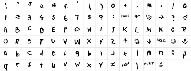 teen spirit Regular  glyph index