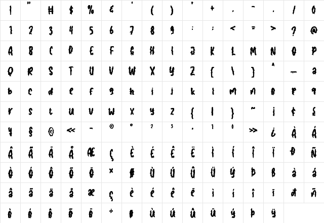 Scary Vampire Regular  glyph index