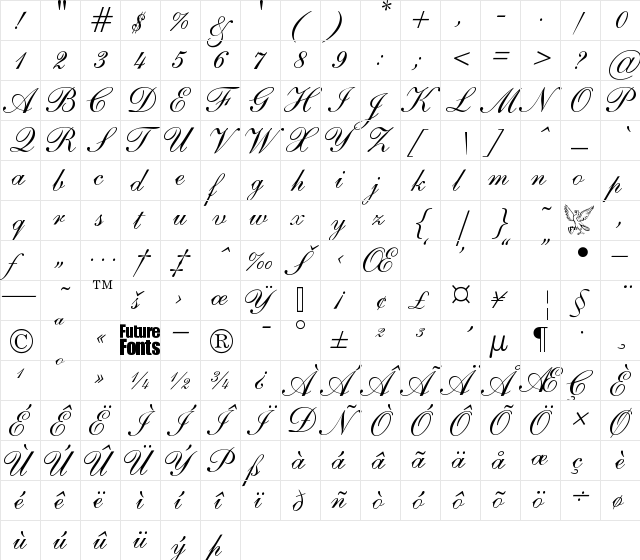 Sensibility Regular  glyph index