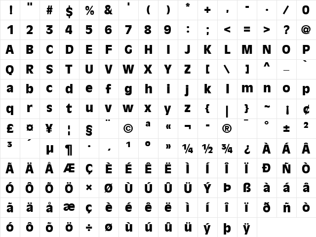 AntiqueOlive LT Black Regular  glyph index