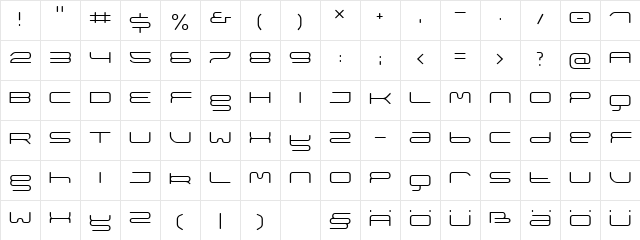 megathin Regular  glyph index