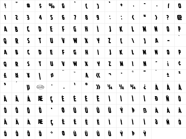 Ghoulish Intent Leftalic Italic  glyph index