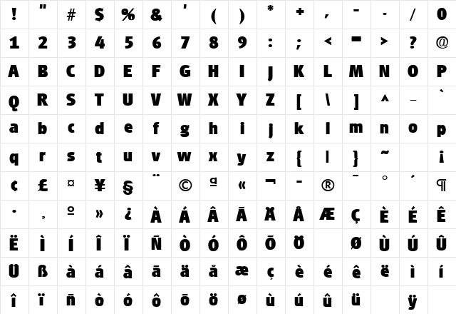 GlasgowLH Bold  glyph index