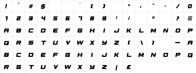 ExcludedItalic Italic  glyph index