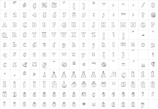 AdelonOutline-Heavy Regular  glyph index