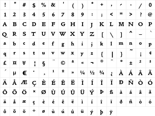 GoldenTypeEF Black  glyph index