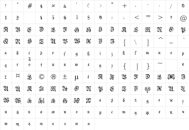 DrPoDecorRu Regular  glyph index
