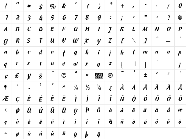 Cassia Regular  glyph index