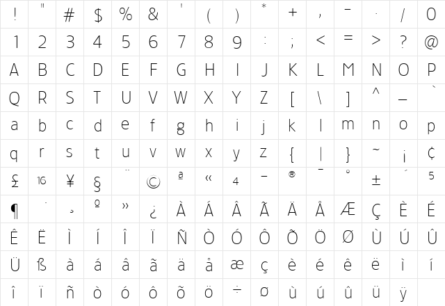 TFForever ExtraLight  glyph index