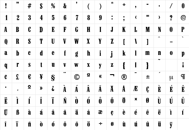 ColonelSerial Bold  glyph index