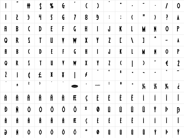 Wolf's Bane II Regular  glyph index