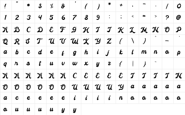 Radio Classic Demo Regular  glyph index