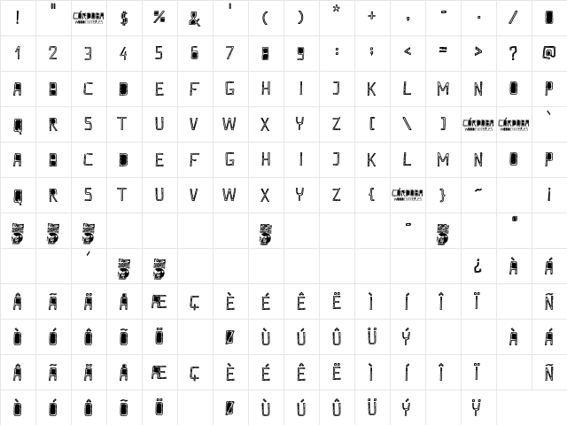 Cײdoba Regular  glyph index