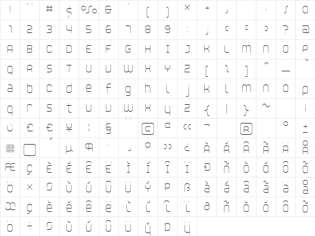 Unisect Light  glyph index
