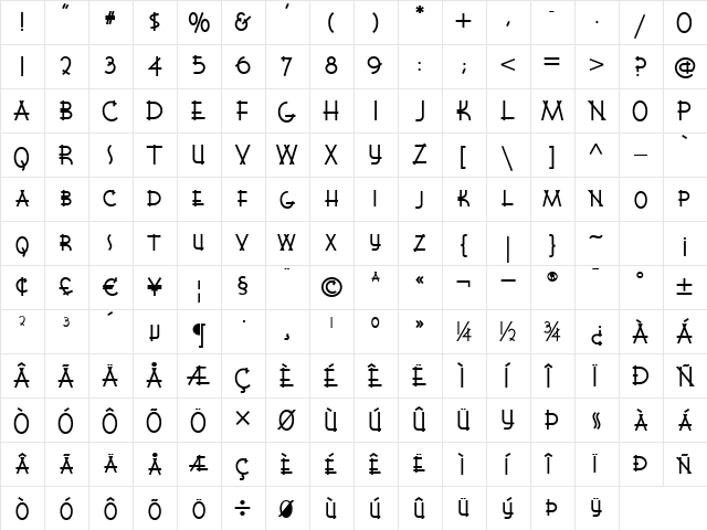 Wigwam HB Regular  glyph index