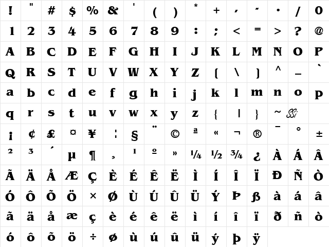 Express Deco SSi Bold  glyph index