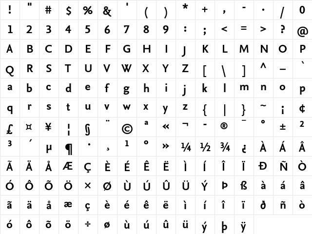 NexusSans Bold TF  glyph index