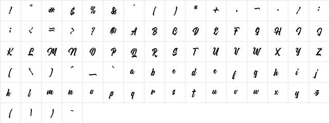Brigherdz Regular  glyph index