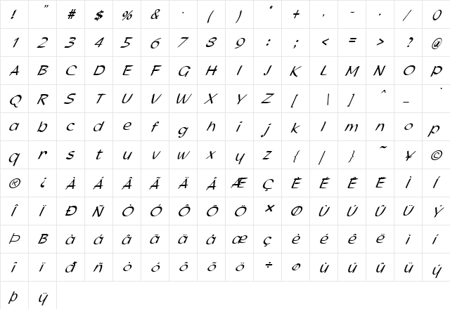 FZ HAND 21 ITALIC Normal  glyph index