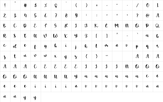 Hem Yummy Regular  glyph index