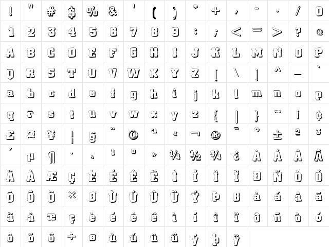 LaCittaShadow Regular  glyph index