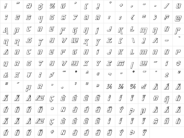 Deceptibots 3D Italic Italic  glyph index