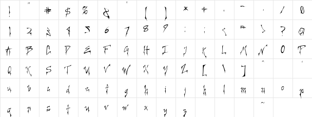 Dream Run Regular  glyph index