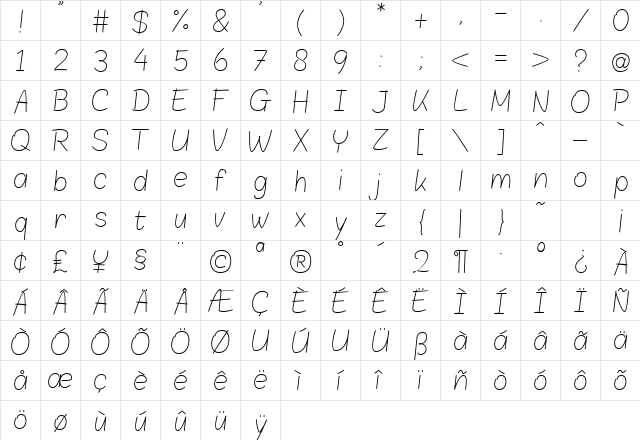 Blokletters Potlood Potlood  glyph index