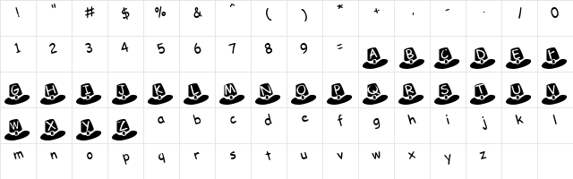 Pilgrim Hats Regular  glyph index
