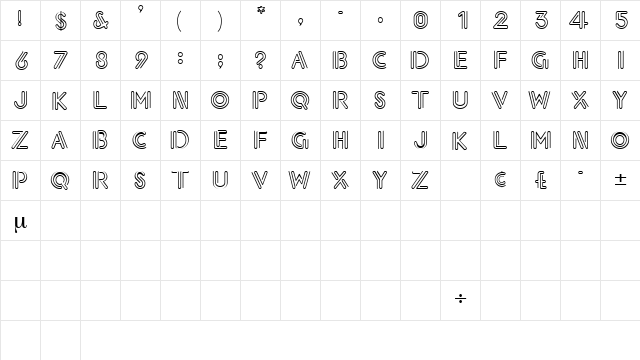 NeonDisplayCapsSSK Regular  glyph index