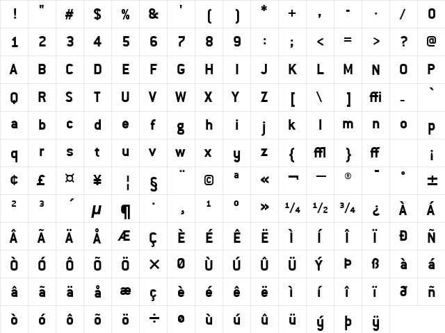 ConduitITC TT Bold  glyph index