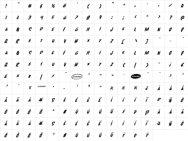 Cyrus the Virus Expanded Italic Expanded Italic  glyph index