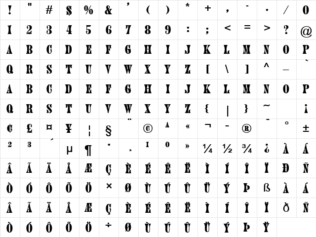 June Bold  glyph index