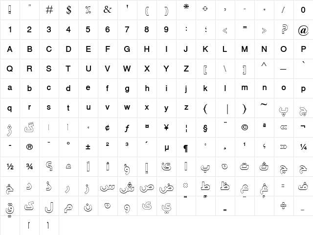 AGT Pul-i-Alam Bold  glyph index