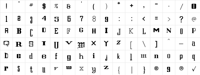 RSStFrancis Regular  glyph index
