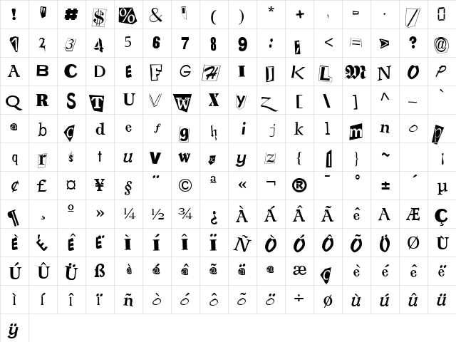RansomNote Medium  glyph index