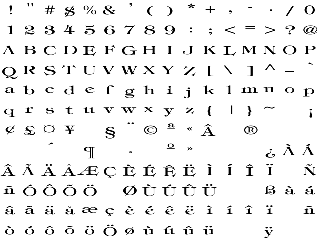 Tiffany-Normal Ex Regular  glyph index